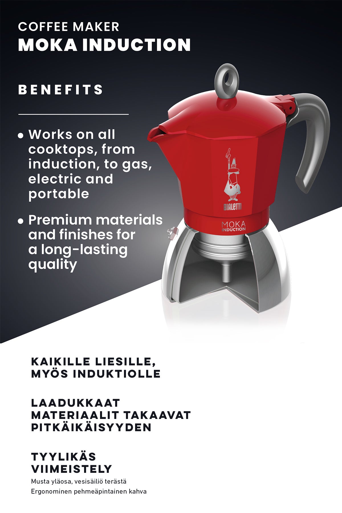 ESPRESSOKEITIN 6 k. Moka Induction Red 6 kuppi / Punainen