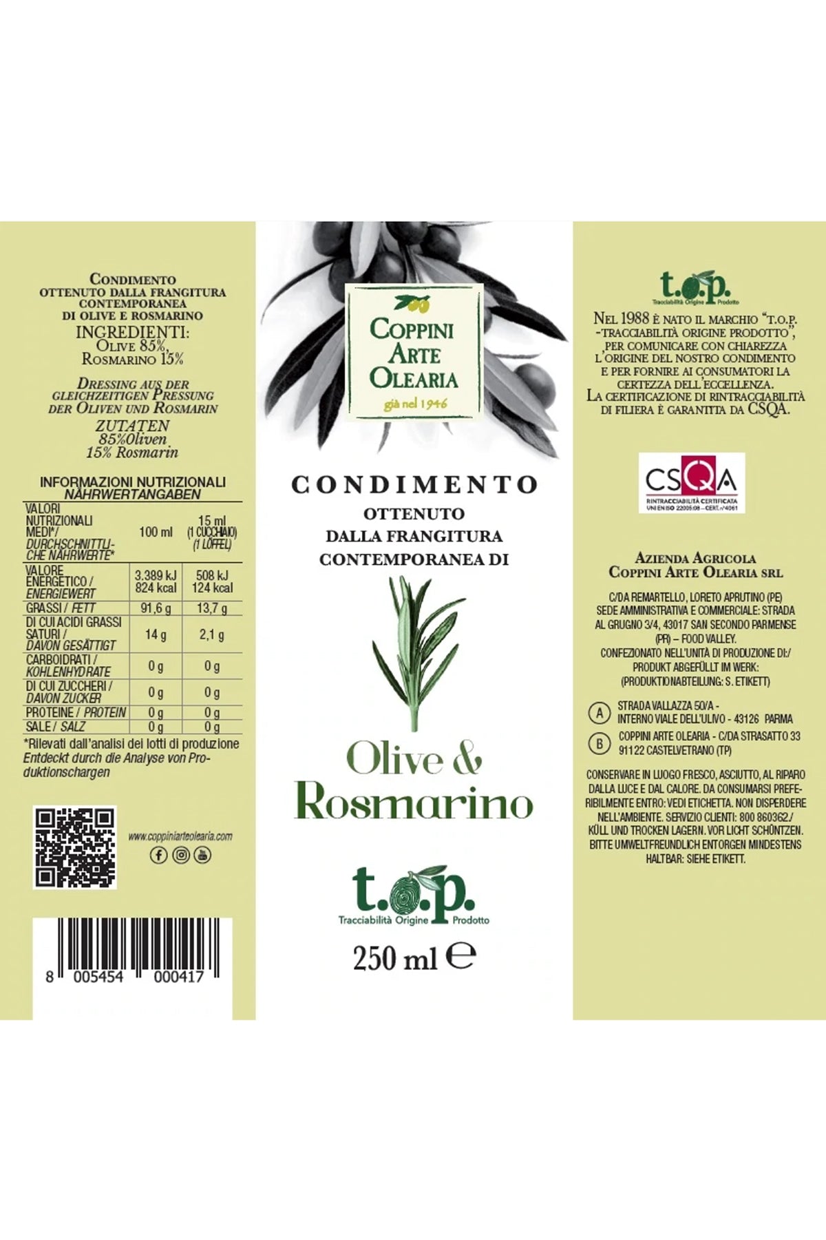 OLIIVIÖLJY ROSMARIINI 250ml - Coppini Arte Olearia