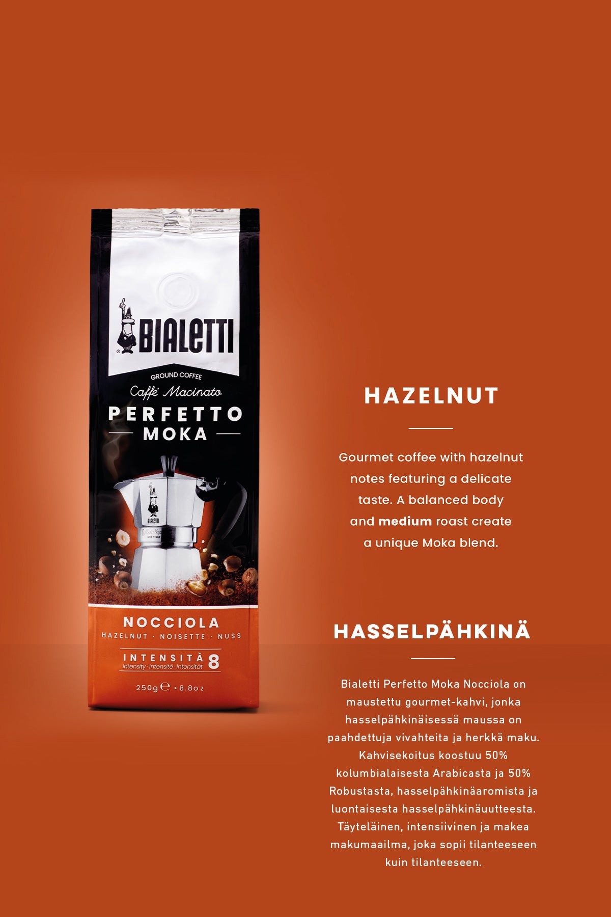 ESPRESSOKAHVI PERFETTO MOKA HASSELPÄHKINÄ 250G