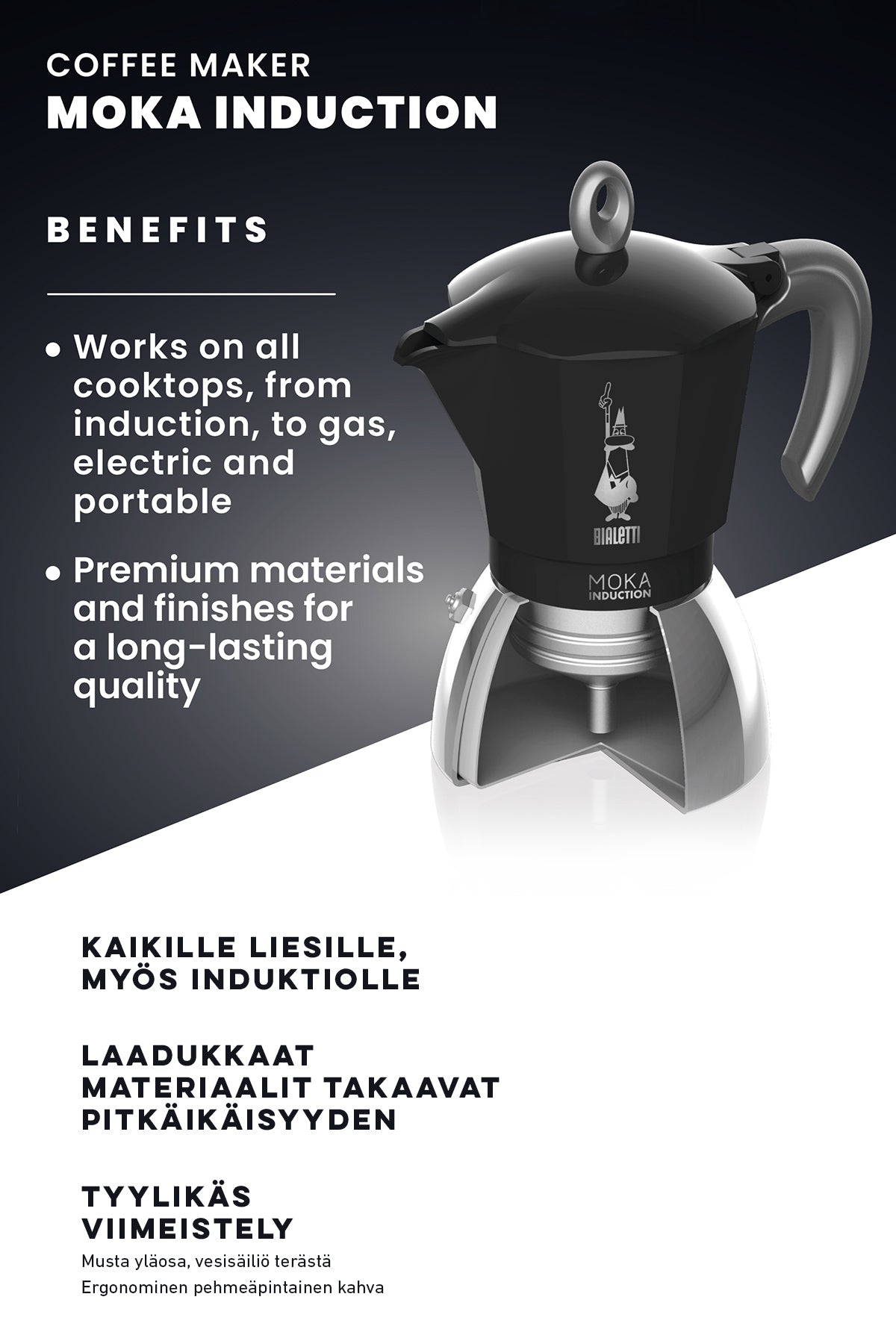 ESPRESSOKEITIN 4 k. Moka Induction Black 4 kuppi / Musta