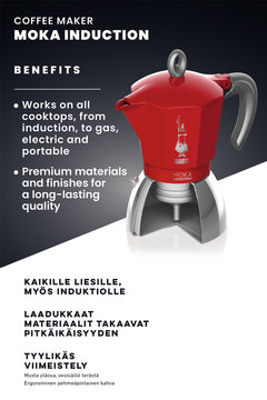 ESPRESSOKEITIN 2 k. Moka Induction Red 2 kuppi / Punainen